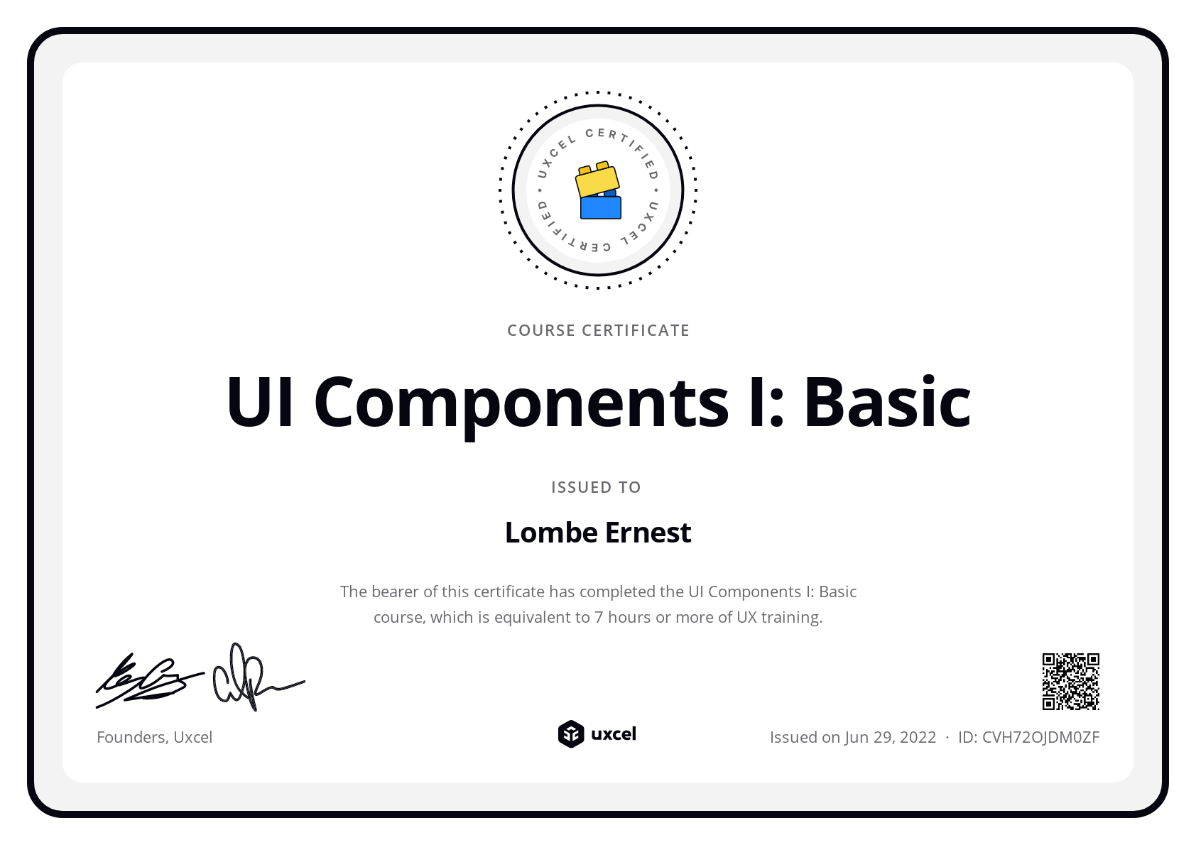 Lombe Ernest's certificate